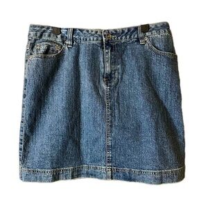 Cotton Ginny Medium Indigo Wash Mini Skirt Leaf Embroidery Pockets Size 13 NWT